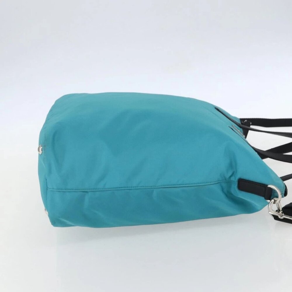 PRADA Tote Bag Nylon 2way Turquoise Blue Silver - Picture 6 of 16